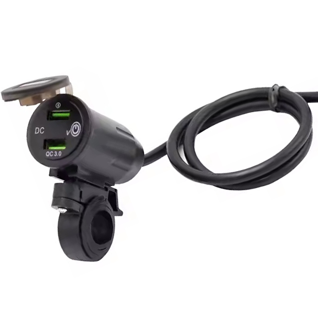 Rider Handlebar Rack Charging Dual USB Fast Charging QC3.0 Motorcycle Mobile Phone Charger with Voltage Display
