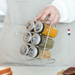 Gia Vị Jar Với Magnifying Nắp 3 Mở Lựa Chọn Thép Không Gỉ Màu Đen Bạc 6 Jar Giá Đặt Nhà Bếp Phòng Để Đồ Tổ Chức 80Ml - Product Image 2