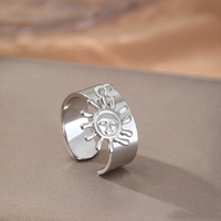 Bague ouverte unisexe personnalisée en acier inoxydable électroplaqué, design créatif visage de soleil amusant, pour Halloween, décoration de doigt