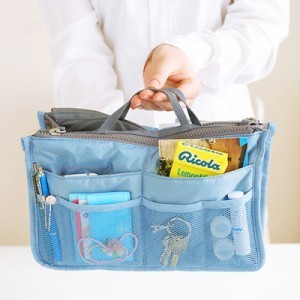 Large Capacity Double Zipper Nylon Organizer Pouch Durable Eco-Friendly Travel Makeup Bag &amp; <strong>Handbag</strong> <strong>Insert</strong> with Soft Handle - Product Image 2