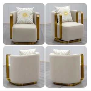 Wss Modern Fabric Lounge <b>Swivel</b> Armchair Luxury Gold Metal Frame Velvet Single Sofa <b>Chair</b> for Living Room Furniture - Product Image 5