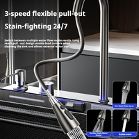 Évier de cuisine multifonction cascade Yudorn en acier inoxydable 304, cuve unique avec lave-tasses, robinet et égouttoir, design moderne, surface NANO