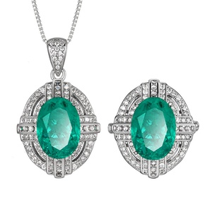 Fabricante de Joyería en China, Juego de Aretes Colgantes Ovalados Vintage de Cobre Ecológico, Juego de Joyería de Circonita Verde de 10*14 mm para Mujer - Product Image 1