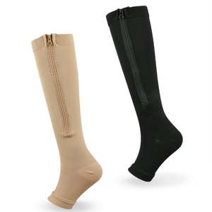 Manches de mollet 15-20mmHg Chaussettes de compression graduées avec fermeture à glissière Bas tricotés en peau à bout ouvert pour varices <span class=keywords><strong>Maternité</strong></span> - Product Image 2