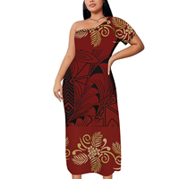 Nouvelle robe maxi deux pièces pour femme, taille plus, imprimé tribal polynésien violet personnalisé, style Samoan Plumeria Floral Puletasi, à une épaule