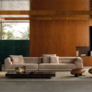 طقم أريكة إيطالي فاخر على شكل حرف L من المخمل المصقول، أريكة راقية لغرفة المعيشة بلون بيج للفيلات - Product Image 2