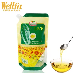 Factory Custom Printed Sunflower Olive Oil Plastic Doypack 1L 3L 5L Standing Coconut Cooking Oil Packaging Bag Spout Pouch