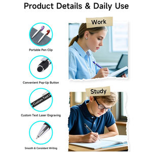 Оптовые рекламные ручки с персонализацией, OEM, с логотипом на заказ, стилусы для сенсорных экранов, металлические гелевые ручки с печатью логотипа, синие/красные чернила - Product Image 5