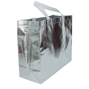 Custom Laminated Non Woven Metallic <strong>Silver</strong> Reusable Shopping <strong>Tote</strong> <strong>Bags</strong> - Product Image 3