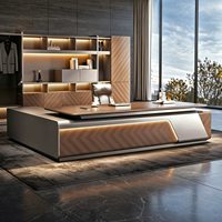 Bureau de direction de luxe en forme de L, grand format, finition grain de bois, avec rangements intégrés, pour PDG et managers, montage facile, mobilier de bureau à domicile