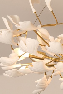 Lampadario <span class=keywords><strong>Moderno</strong></span> in Rame e Ceramica a Forma di Ginkgo 100cm Lampada a Sospensione di Lusso per Villa Soggiorno <span class=keywords><strong>Sala</strong></span> <span class=keywords><strong>da</strong></span> <span class=keywords><strong>Pranzo</strong></span> Decorazione Casa - Product Image 2