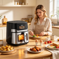 Freidora de Aire Digital Anbolife de 6L con Botón de Menú, Ventana Visible, Revestimiento Antiadherente, Libre de BPA, 10 Menús Preestablecidos, Menús Rápidos, Fabricación OEM
