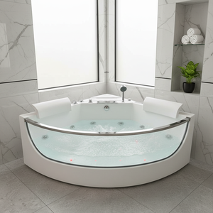 Baignoire d'angle de luxe pour hôtel avec <span class=keywords><strong>jacuzzi</strong></span>, massage, <span class=keywords><strong>spa</strong></span>, lumières LED à bulles, baignoire triangulaire pour 2 personnes - Product Image 1