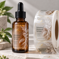 Étiquettes personnalisées pour flacons de sérum, en PET transparent, encre blanche, dorure à chaud, autocollants imperméables pour flacons compte-gouttes