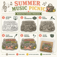 Pièce de monnaie commémorative 3D en relief personnalisée en gros, pièce de monnaie de défi en métal sur le thème du pique-nique musical d'été, cadeau souvenir, fabrication OEM ODM