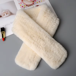Bufanda tejida de piel de conejo Rex Simple para mujer, calidez de invierno, de doble cara Cruz, moda 2025 - Product Image 3