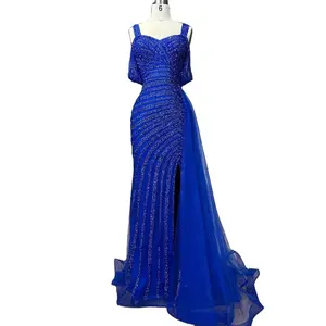 Azul Royal Sereia Split Aberto Elegante Vestido De Noite 2024 Sereno Hill LA71679 Luxo Frisada Vestido De Festa Formal Para As Mulheres