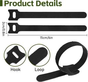 Attaches en nylon écologiques double face, auto-adhésives, à crochets et boucles, en forme de T, réglables, pour câbles - Product Image 2