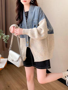 Viviblook Z1229TP01 Veste en maille en denim pour femmes Nouvelle maille ample à un seul bouton Cardigan en maille Manteau Vêtement d'extérieur - Product Image 2