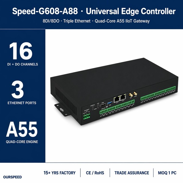 Speed U06-A88 Industrial Edge Computing Gateway Quad-core A55 1.0T NPU Metal 8DI 8DO Data Center Remote Monitoring Unit