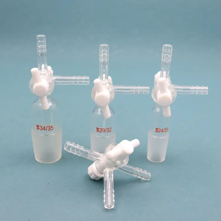 PTFE Stopcock ile Lab vakum cam üç yollu T şekil akış kontrol adaptörü