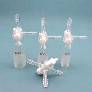 Lab Vacuum Glass Three Way T Shape Flow Control Adapter With PTFE Stopcock