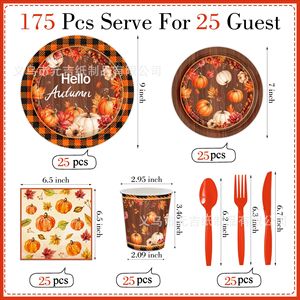 Autumn Harvest Pumpkin Theme Party Tableware Set <b>Disposable</b> <b>Plates</b> Cups Napkins For Festival Celebration - Product Image 2