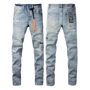 Jeans Skinny <span class=keywords><strong>Homme</strong></span> Personnalisés OEM avec Broderie Croisée, Pantalons en Denim Délavé et Déchiré Style High Street ODM, Faible MOQ, Vente en Gros, Noir Blanc Bleu - Product Image 2