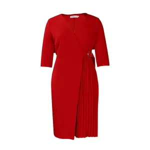 High quality low moq dress red elegant women dresses wholesale midi dress for women