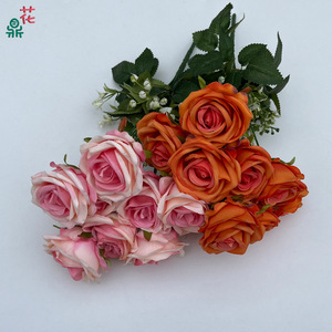 Ramo de Rosas Artificiales de Seda, Flores Hechas a Mano de Estilo Natural, Decoración para Hotel, Color Naranja, 9 Cabezas - Product Image 3
