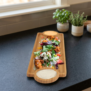 Plateau de service rectangulaire en bois avec bols à sauce, design minimaliste pour plats de fête, style unique, dernier design, nouvelle arrivée - Product Image 1