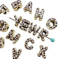 Perles alphabet en acrylique épaisses à double face, motif léopard, bordure dorée, 26 lettres anglaises, trou large de 21 mm, pour la fabrication de bijoux
