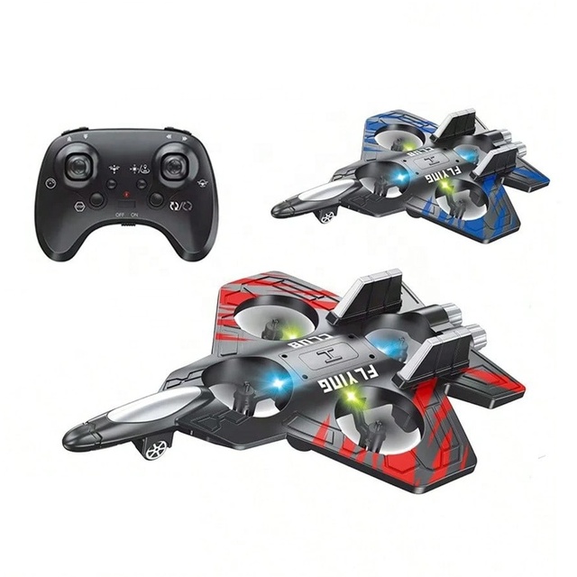 2.4G RC Airplane Fighter Toy Foam Remote Control Stunt Fighter Aircraft Auto Hover Headless Mode Flip Quadcopter with LED Lights