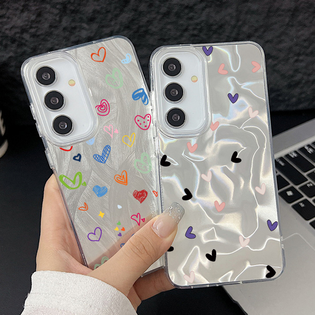 Colorful Love Heart Case for Samsung Galaxy S25 S24 S23 Ultra Plus S24 FE A15 A34 A56 A55 A54 A25 A14 Camlet Laser Phone Cover