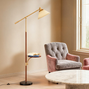 Modern Brass Floor <b>Lamp</b> With <b>Shelf</b> Adjustable Height LED Light Source E27 Base For Living Room Bedroom Sofa Side - Product Image 2