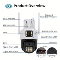 Caméra Dôme ICSEE Sécurité Domestique 6MP Double Objectif 360° PTZ Étanche Vision Nocturne CMOS Prise en Charge Carte Mémoire Détection de Mouvement IP