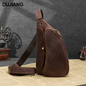 Dujiang Men's Chest <b>Bag</b> Genuine Leather Large Capacity Crazy Horse Brown Business Travel Shoulder Crossbody <b>Bag</b> - Product Image 1