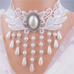 Commercio all'ingrosso stile Vintage Hot Gothic tatuaggio girocollo collana di pizzo bianco retrò Boho collana