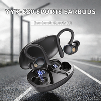 Écouteurs intra-auriculaires à crochet YYK-580, sans fil, sportifs, avec affichage numérique LED, étui de charge intelligent, étanchéité IPX7 – Vente Flash
