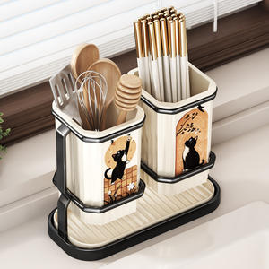 ที่วางตะเกียบติดผนังเฉาโจวพร้อมถาด ที่วางตะเกียบกันน้ำสำหรับห้องครัว ไม่ต้องติดตั้ง รูปทรงสี่เหลี่ยม - Product Image 3