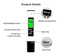 Testeur de qualité de l'eau numérique portable 4 en 1 TDS EC Meter TDS-A2 ODM pour l'eau du robinet, le purificateur RO, l'aquarium, l'hydroponie, la conductivité