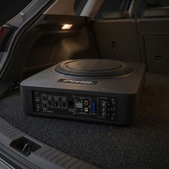10Inch Plastic Car Subwoofer 2000W Max Power 12V Active Woofer With Adjustable Bass & Low Pass, Wired Remote PISTOL WX1015A