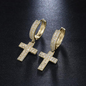 E648 <b>White</b> <b>Gold</b> Diamond <b>Cross</b> Earrings Women's Religious Ceremony Jewelry Round Brilliant Cut Natural Diamonds D Color - Product Image 5