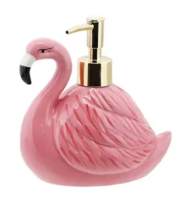 Distributeur de savon Flamingo en forme de céramique avec pompe pour salle de bain ou évier de cuisine