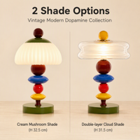 Lampe de table Bauhaus Memphis pour chambre à coucher, salon, café, hôtel, lampe de nuit sans fil rechargeable en forme de champignon, verre, chambre d'enfant