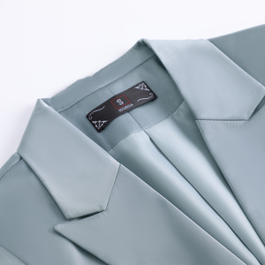 Women's Suit Set Light Blue Polyester Satin Office Lady Autumn Anti-Wrinkle Full Sleeve Professional Style - Product Image 4