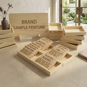 Boîte de présentation rectangulaire en pin pour échantillons de parfum, gravée au laser, empilable, pour présentoir de cosmétiques et de parfums (OEM) - Product Image 1