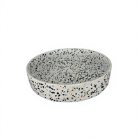Piring Keramik Terrazzo Berbintik, Mangkuk Salad Batu Alam Bulat untuk Dapur, Rumah, Restoran, Peralatan Makan