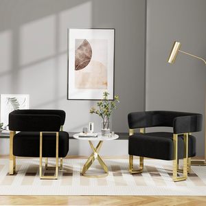 Set di 2 Poltrone Moderne in Velluto Nero e <span class=keywords><strong>Oro</strong></span> con Schienale Curvo e Gambe in Metallo per Soggiorno, Camera da Letto, Ufficio - Product Image 2