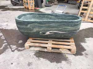 Bañera de hidromasaje de piedra real TMZ, bañera de mármol independiente de roca natural, bañera de piedra de mármol blanco gris ovalada - Product Image 5